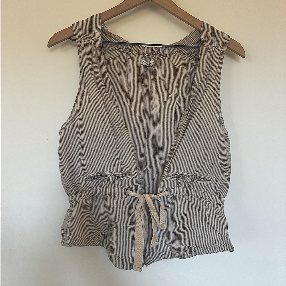 American Eagle Outfitters Neutral Stripe Sleeveless Tie-Front Vest